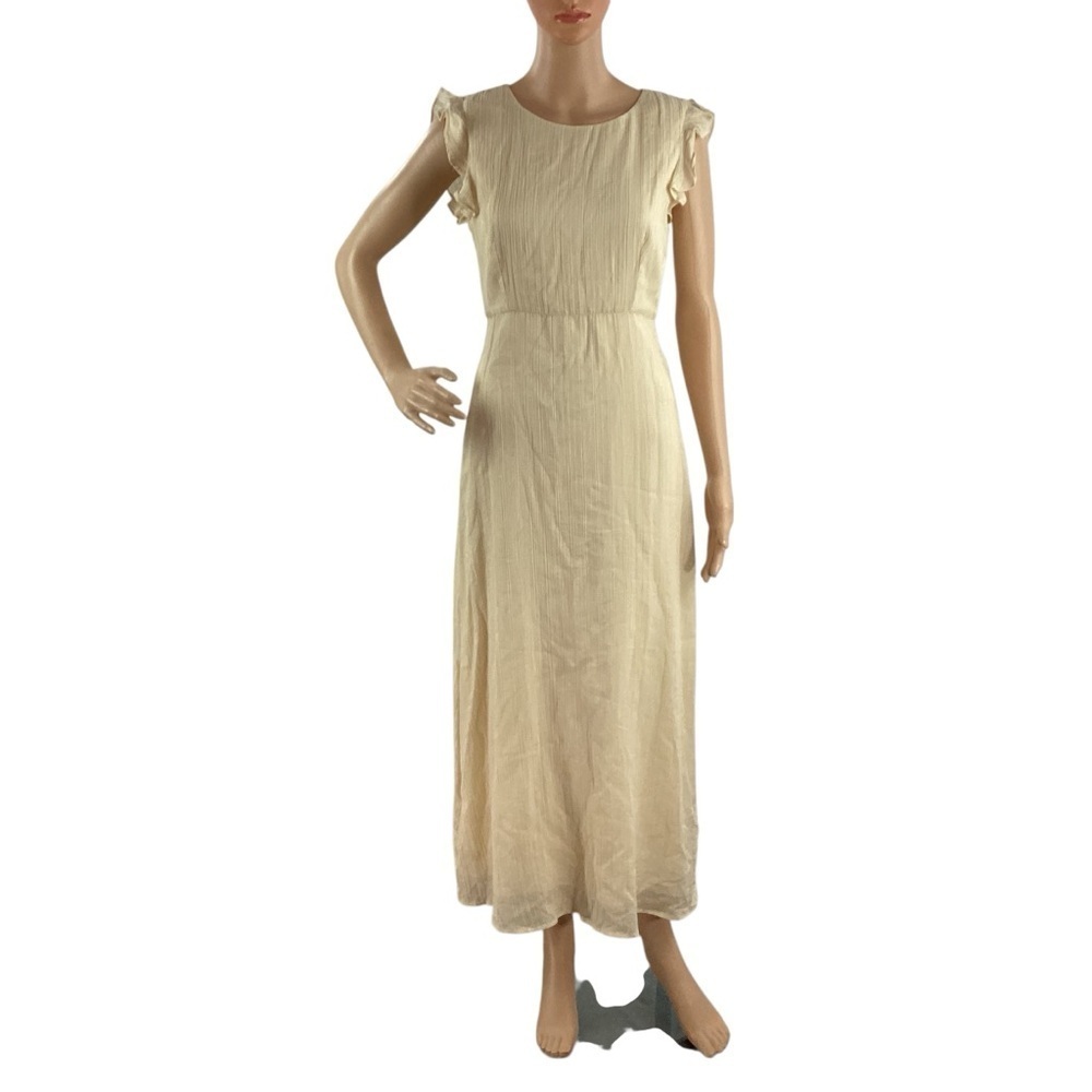 Line & Dot Cream Flutter Sleeve Textured Maxi Dress XS